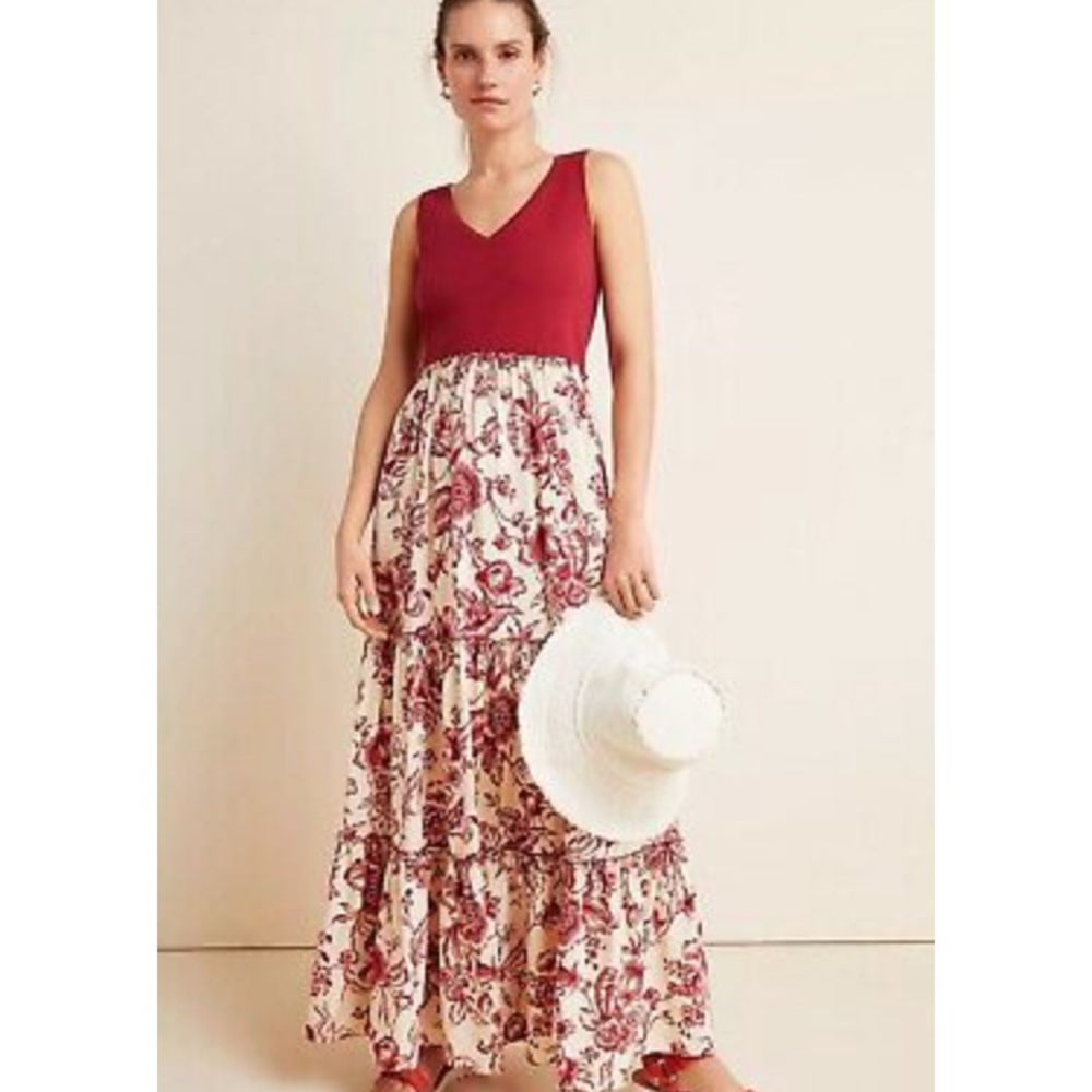 Maeve Anthropologie Tiered floral maxi dress NWOT